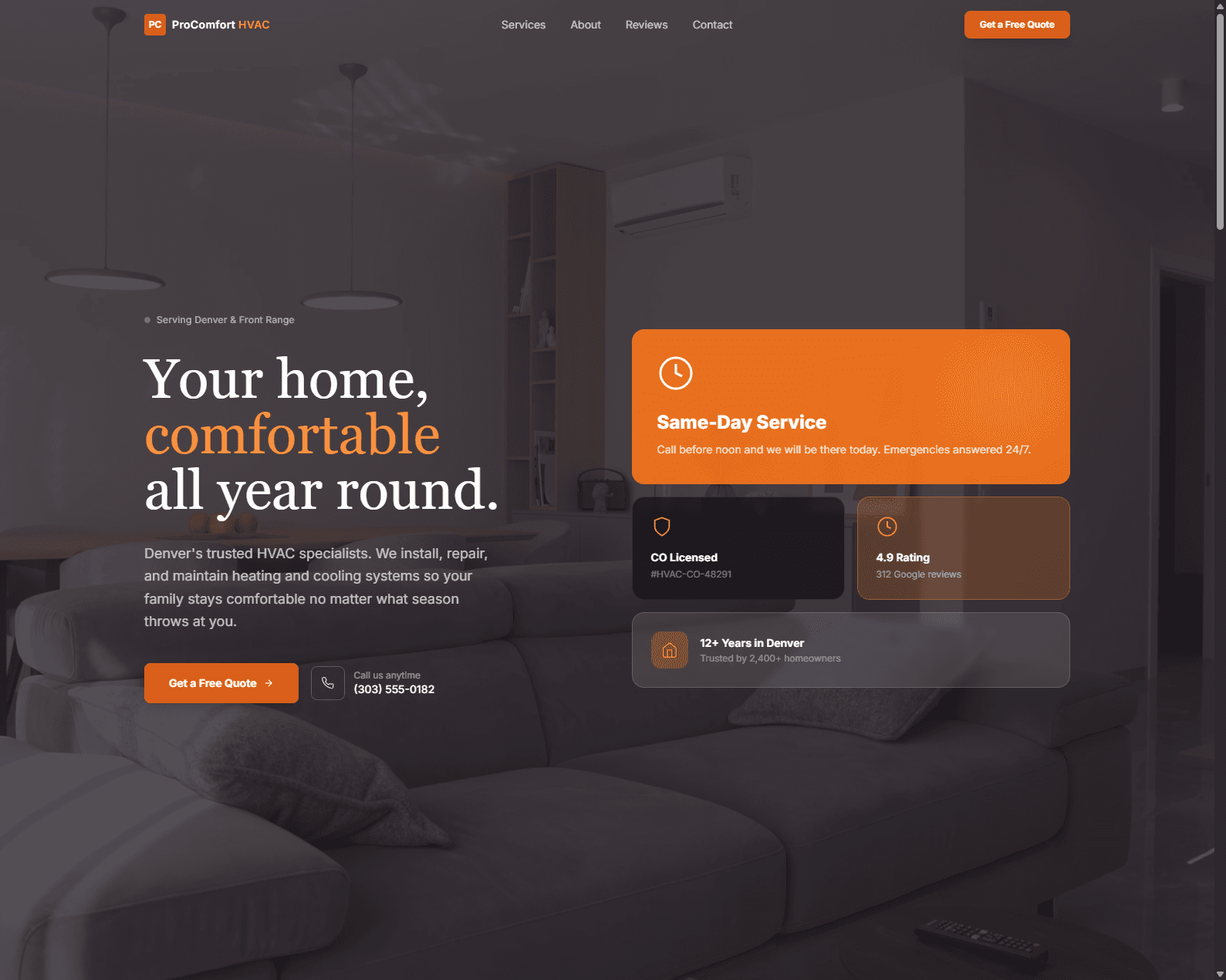ProComfort HVAC website preview